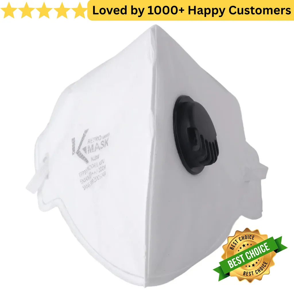 White face mask with a black valve on a white background, featuring a 'Best Choice' badge and text about customer satisfaction. Face Mask FFP3 – Maximum Protection for Fabricators (5 Pack)