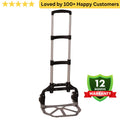 Hand truck with a 12-month warranty badge on a white background. Folding Trolley Built for Onsite Mobility 🛻