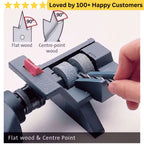 Tool for drilling flat wood and center-point wood with a hand holding it, surrounded by text about customer satisfaction. Sharpen HSS bits for clean, accurate drilling in aluminium profiles