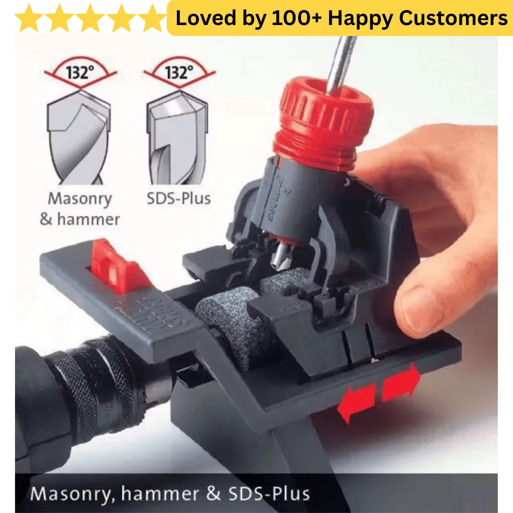 Tool with attachments for masonry, hammer, and SDS-Plus, loved by 100+ happy customers. Sharpen HSS bits for clean, accurate drilling in aluminium profiles