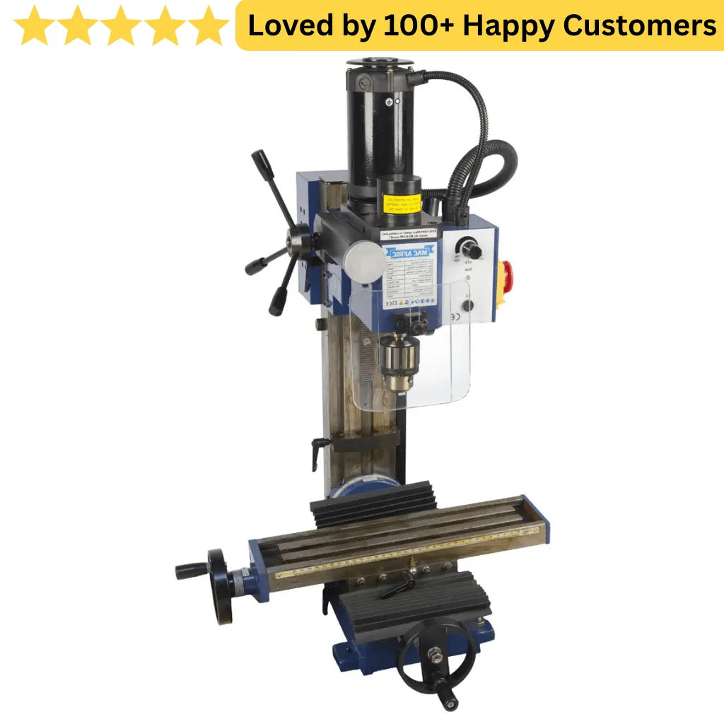 Drilling machine with text 'Loved by 100+ Happy Customers' on a white background. Drilling Machines