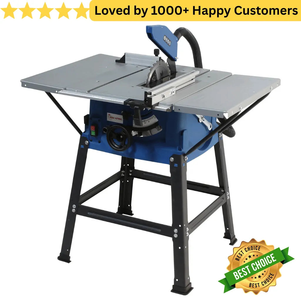 Table saw with a 'Best Choice' badge and customer satisfaction text on a white background. Get Clean Aluminium Cuts with This Table Circular Saw