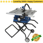 Table saw with wheels on a white background, featuring a 'Best Choice' badge and customer satisfaction text. Get Portable Power with This Table Saw 250 MM