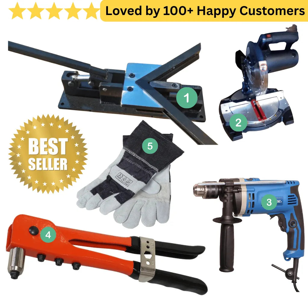 (Aluminium Windows  101) Crimping Machine, Drill, Rivets and Saw