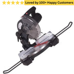 Miter saw with a white background and text indicating customer satisfaction. aluminium cutting machine south africa