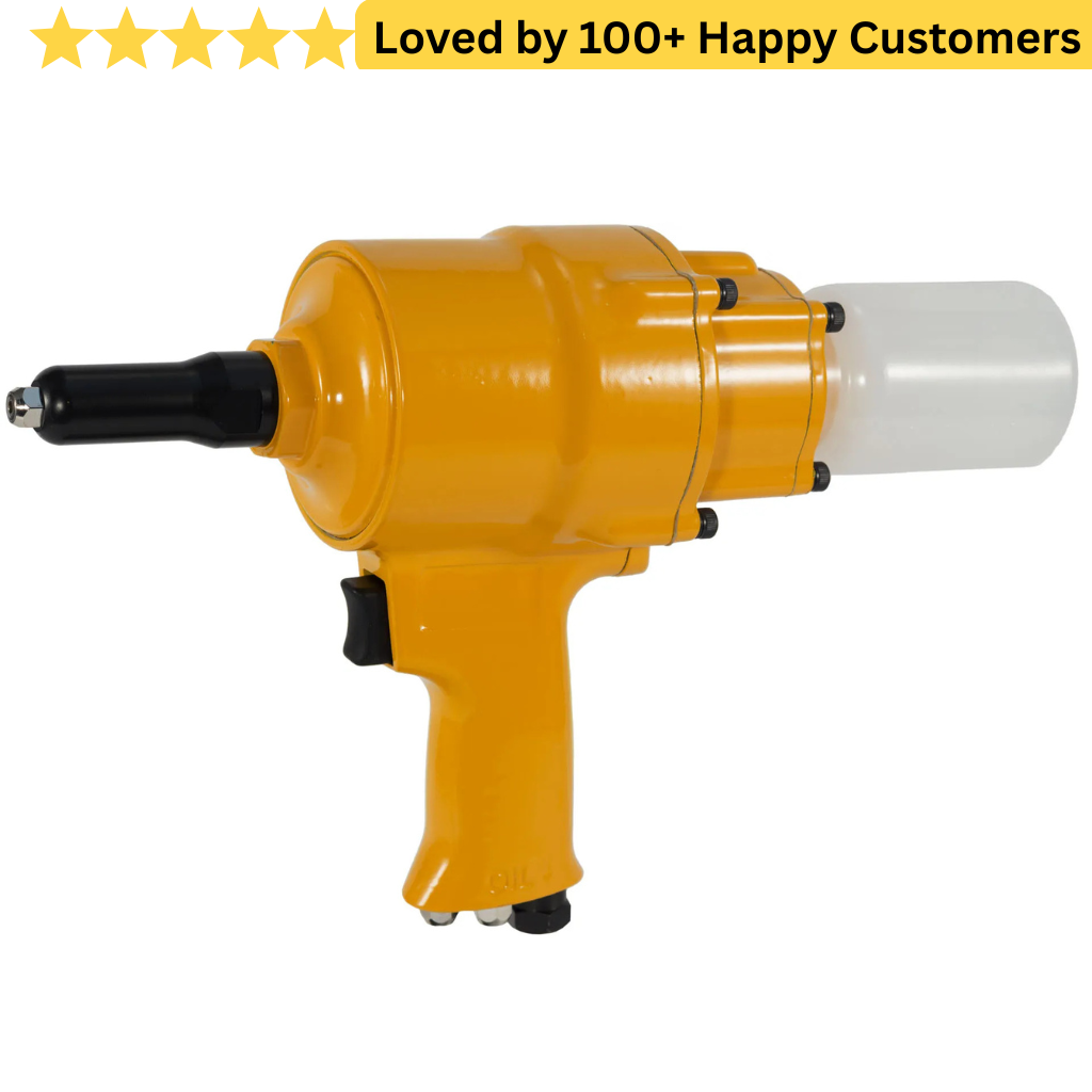 Yellow impact wrench on a white background with text 'Loved by 100+ Happy Customers'. 🔩 Pop Rivet Gun Price for Small Businesses