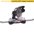 Miter saw with text 'Loved by 100+ Happy Customers' on a white background. aluminium cutting machine south africa